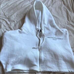 PrettyLittleThing White Hoodie with Zip. *worn once or twice*